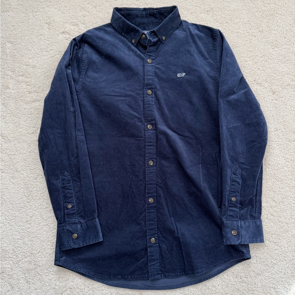 Boys size M Vineyard Vines fine whale corduroy Button-Down Shirt in navy